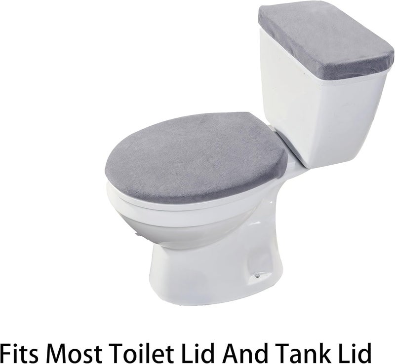 Madeals Velvet Toilet Lid Cover and Tank Lid Cover with Toilet Mat Memory Foam 3 Piece Toilet U Shaped Mat Set Grey - Image 4